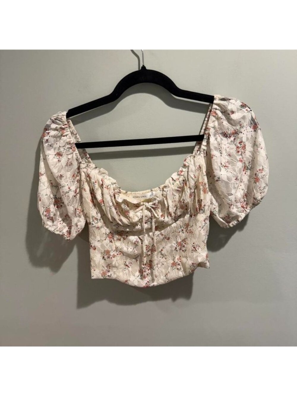 Altar'd State Floral Lace Puff-Sleeve Milk Maid Crop Top XS
